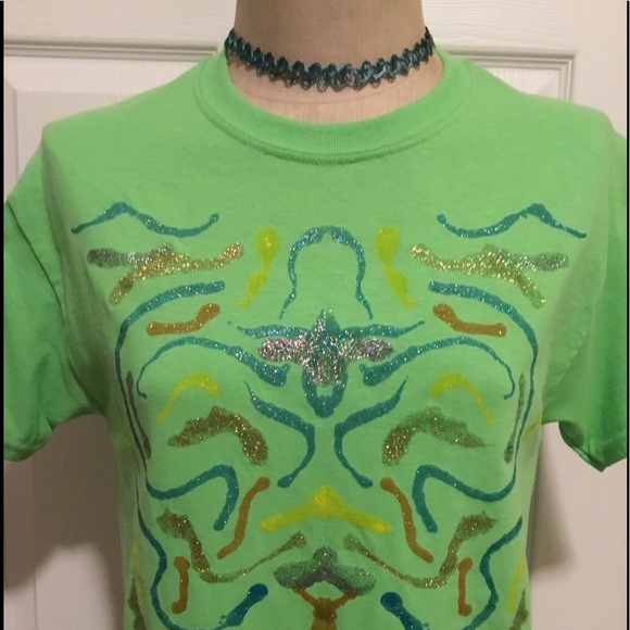 Gildan Tops Light Green Hand Painted Tshirt One Of A Kind Poshmark